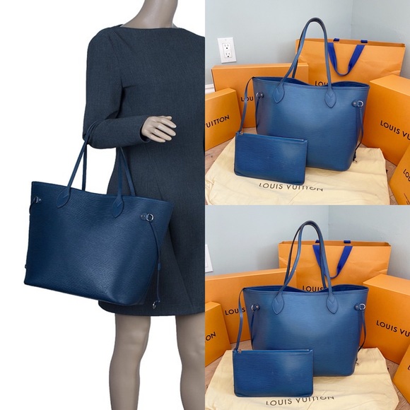 Louis Vuitton Handbags - 💞BLUE NEVERFULL W/ POUCH💞Epi Neverfull Mm Auth!